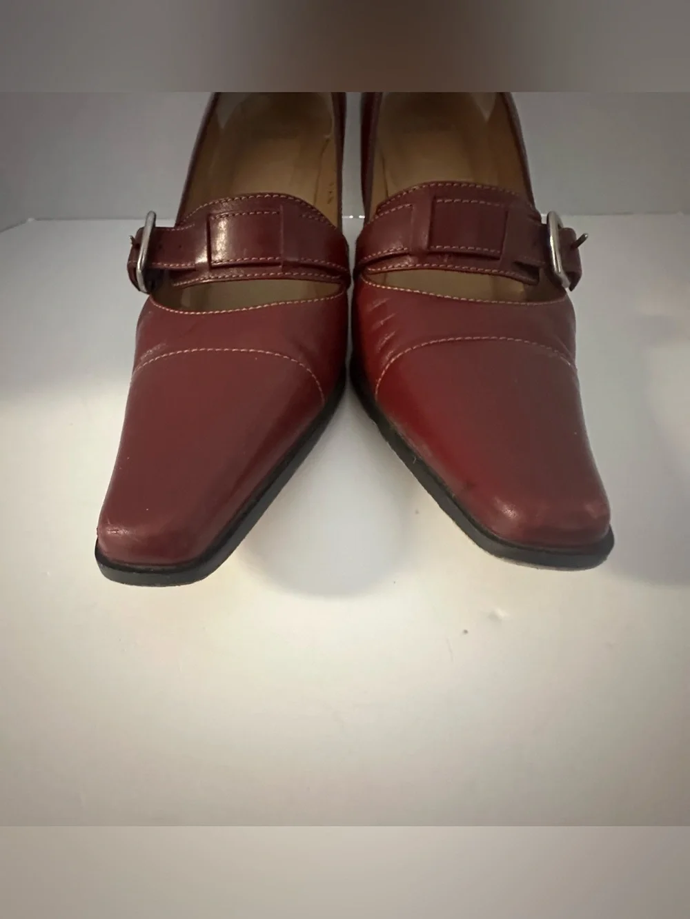 Coach Women's Burgundy Leather Buckle Pumps